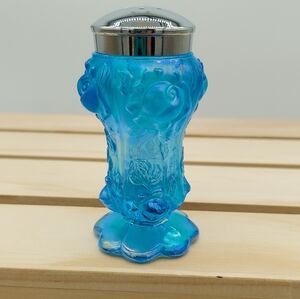 Fenton Cabbage Rose Blue Iridescent Carnival Glass Salt Or Pepper Shaker